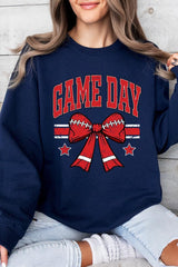 UL180-E3062 Red Game Day Football Bow Graphic Sweatshirt $20