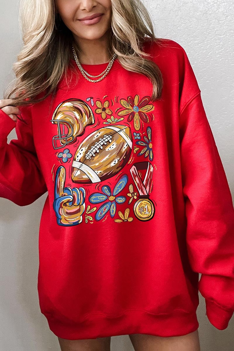 UL180-E3072 Retro Floral Football Graphic Sweatshirt $20