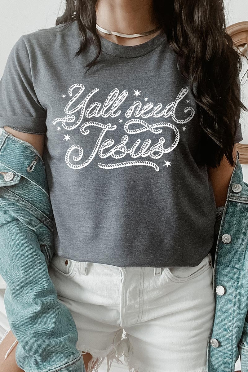 US3001P-E3115 Y'all Need Jesus Graphic Plus Tee $16