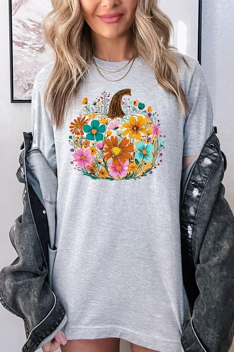 US3001P-E3118 Floral Pumpkin Graphic Plus Tee $16