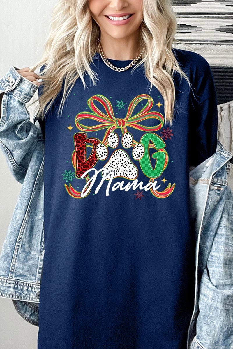 5000-E3194 Dog Mama Christmas Paw Graphic Heavy Cotton Tee $9