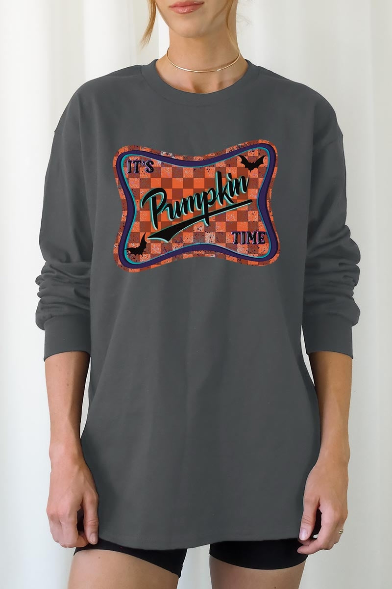 UL240P-E3144 Itu2019s pumpkin time Graphic Plus Long Sleeve Tee $17