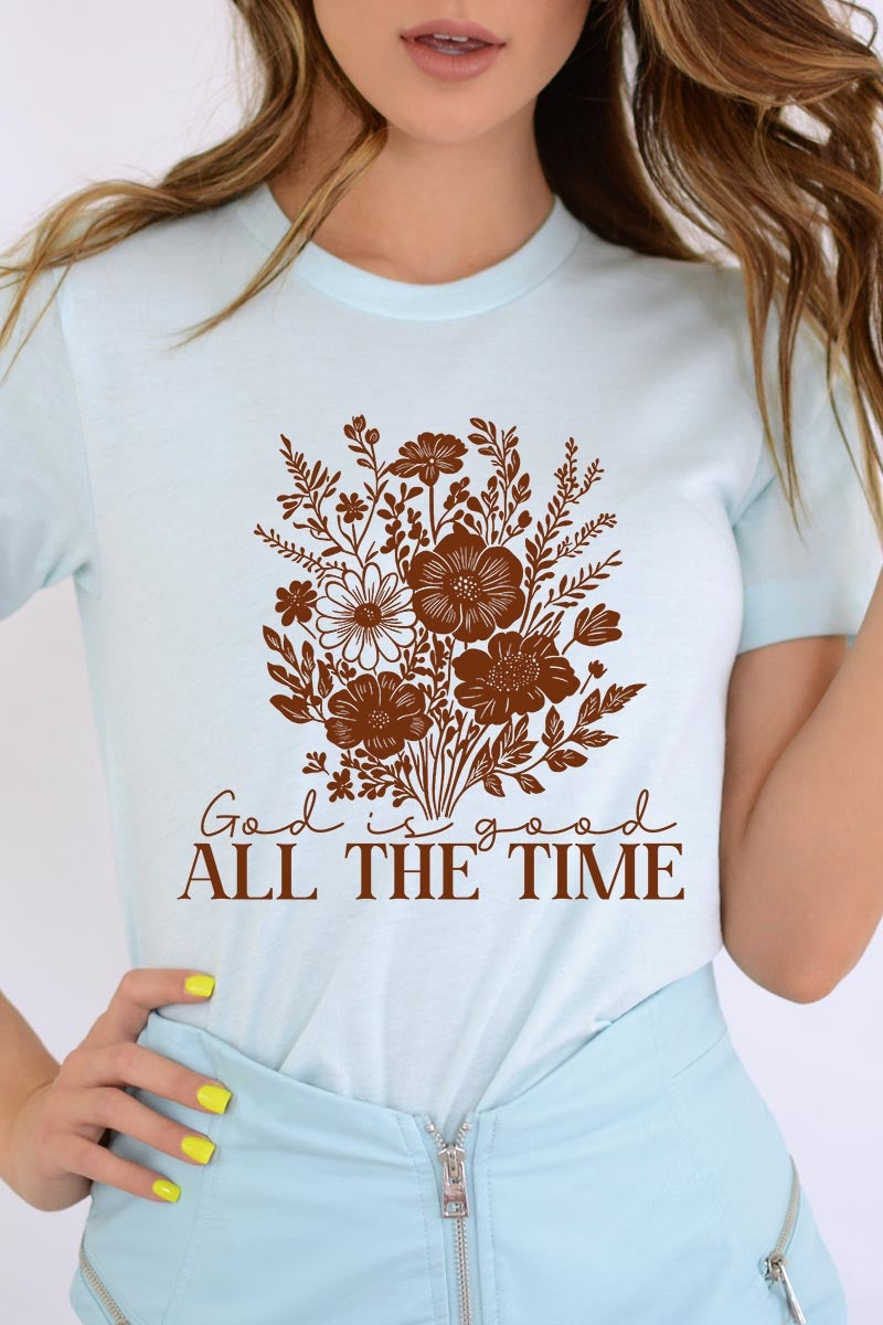 US3001P-E3116 God Is Good Floral Graphic Plus Tee $16