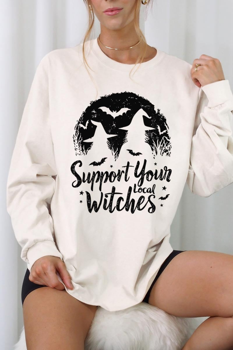 UL240-E3161 Local Witches Halloween Graphic Long Sleeve Tee $13.75