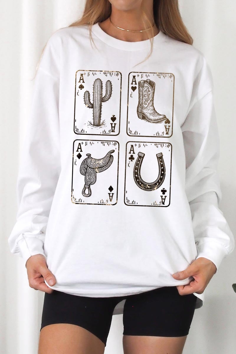 UL240P-E3094 Western Cowgirl Card Graphic Plus Long Sleeve Tee $17
