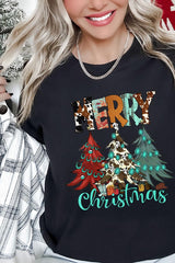 US3001P-E3200 Merry Christmas Trees Graphic Plus Tee $16