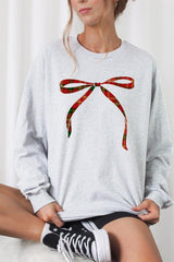 UL240-E3211 Red Bow Christmas Graphic Long Sleeve Tee $13.75
