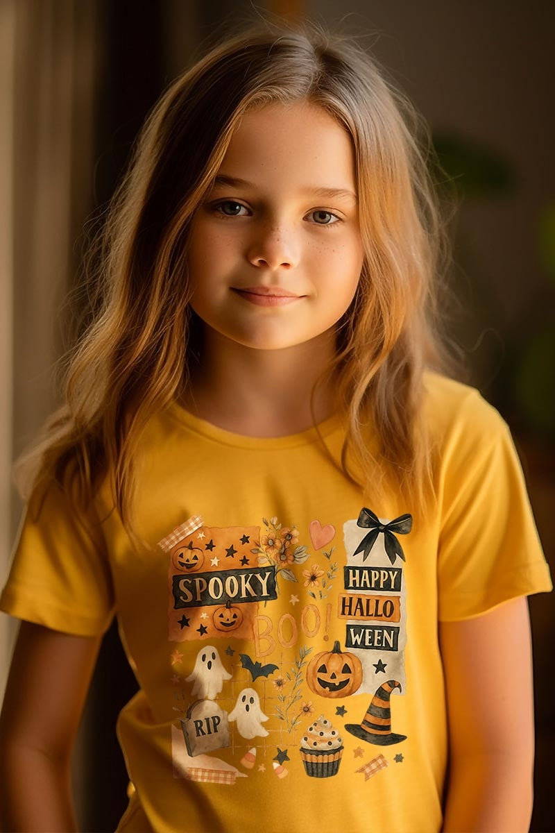 US3001Y-E3084Z Halloween collage Kids Graphic Tee $11