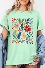 5000P-E3186 Floral Christmas Graphic Plus Heavy Cotton Tee $12.75