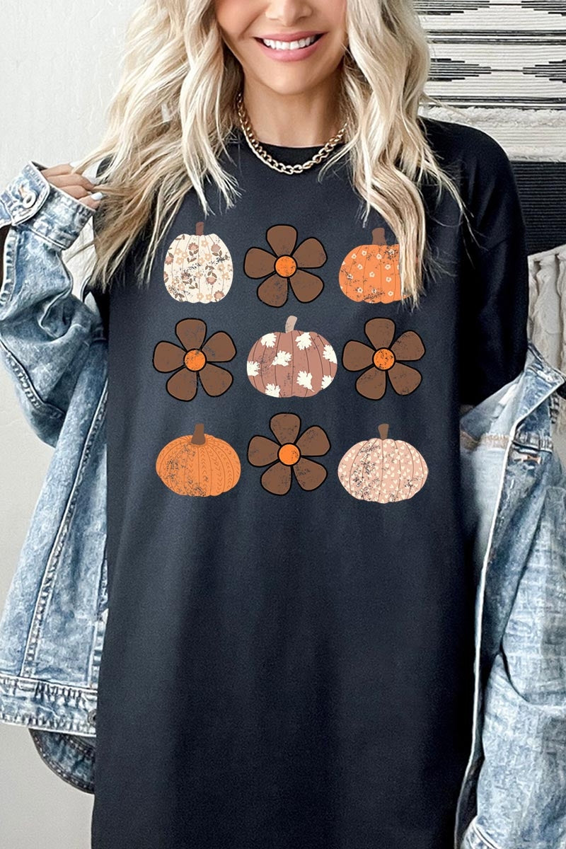 5000P-E3117 Pumpkins & Flowers Fall Plus Heavy Cotton Tee $12.75