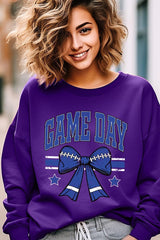 UL180-E3065 Blue Game Day Football Bow Graphic Sweatshirt $20