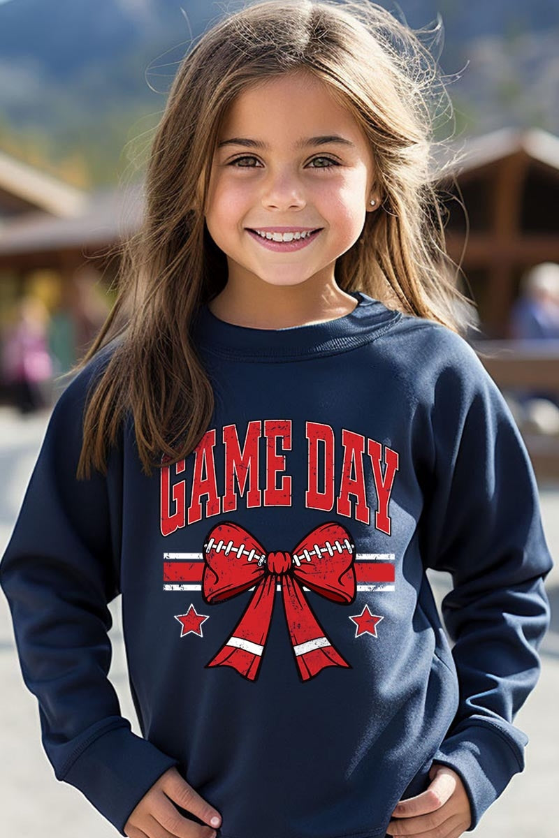 UL180B-E3062Z Red Game Day Football Bow Kids Graphic Sweatshirt $20
