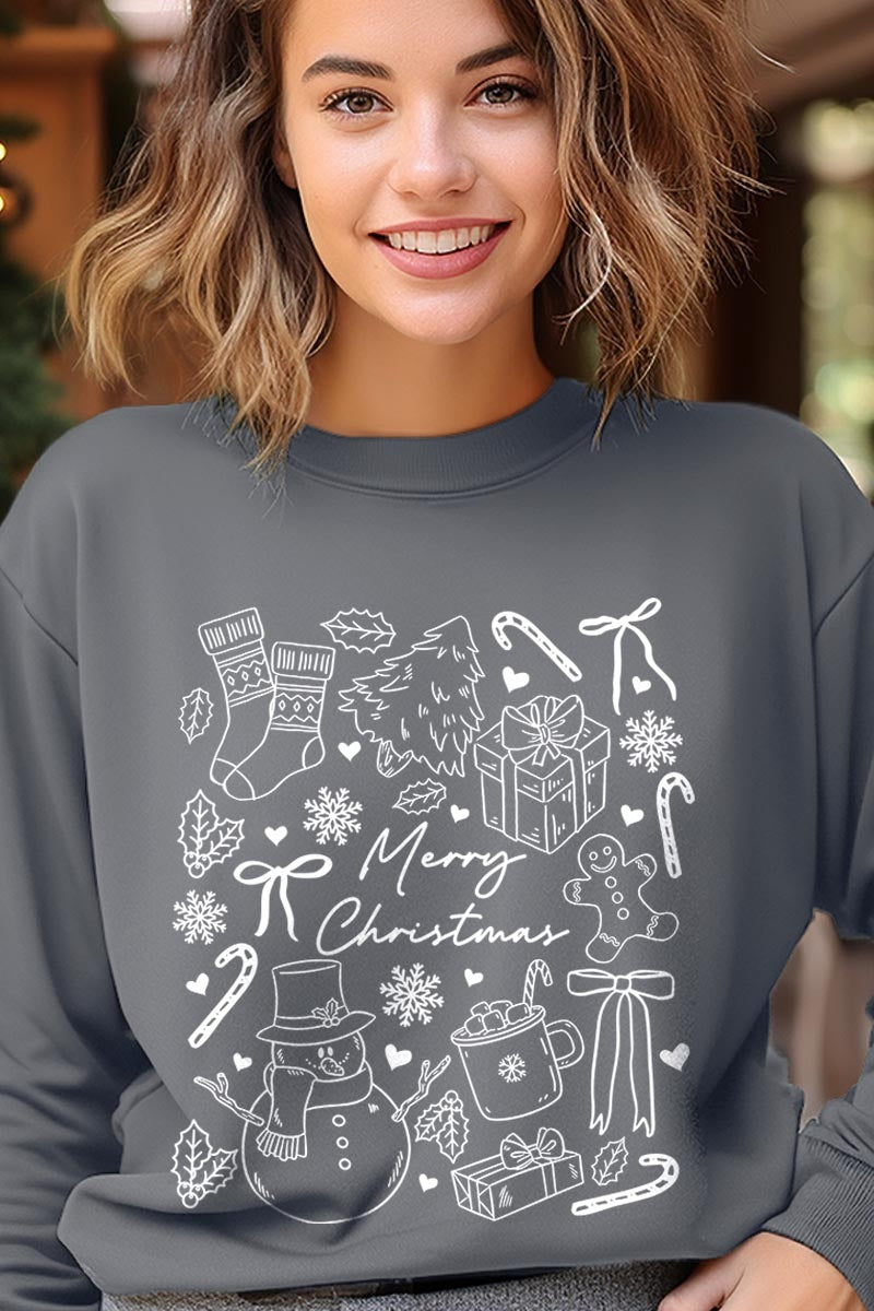 UL180-E3181 Christmas Doodle Graphic Sweatshirt $20