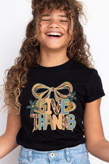 US3001Y-E3154Z Give Thanks Bow Kids Graphic Tee $11