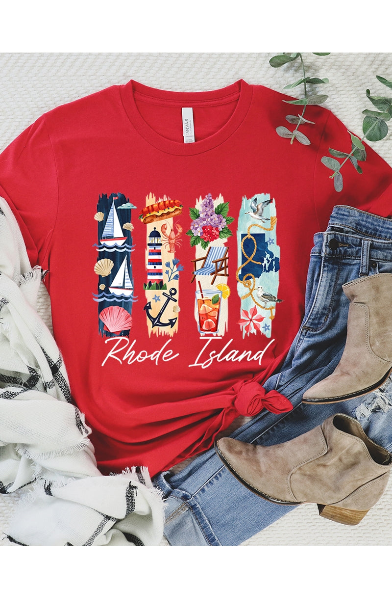 US3001-E3061RI Rhode Island State Brushstroke Graphic Tee $12.5