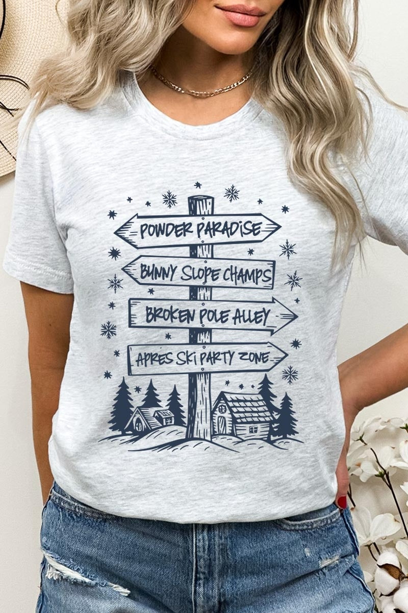 US3001P-E3189 Ski Lodge Signs Graphic Plus Tee $16