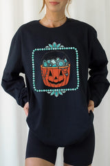 UL240-E3140 Halloween turquoise pumpkin Long Sleeve Tee $13.75