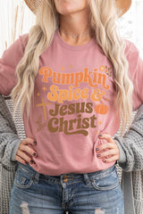 US3001P-E3164 Pumpkin Spice & Jesus Graphic Plus Tee $16