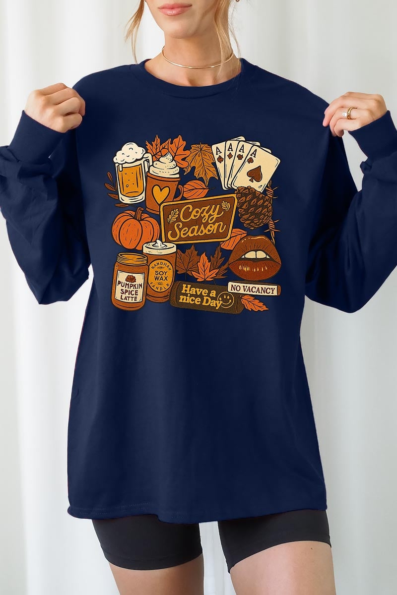 UL240P-E3119 Retro Fall Collage Graphic Plus Long Sleeve Tee $17