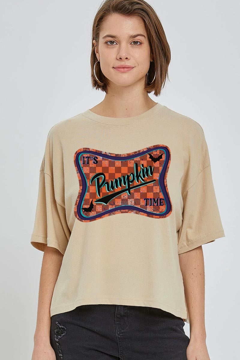 CTS-E3144 Itu2019s pumpkin time Graphic Relaxed Crop Top $11
