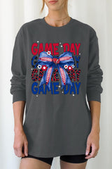 UL240P-E3087 Red Blue Football GameDay Bow Plus Long Sleeve Tee $17