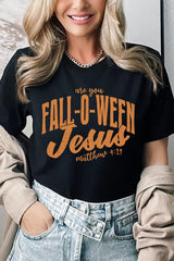 US3001P-E3143 Are You Fall O Ween Jesus Graphic Plus Tee $16