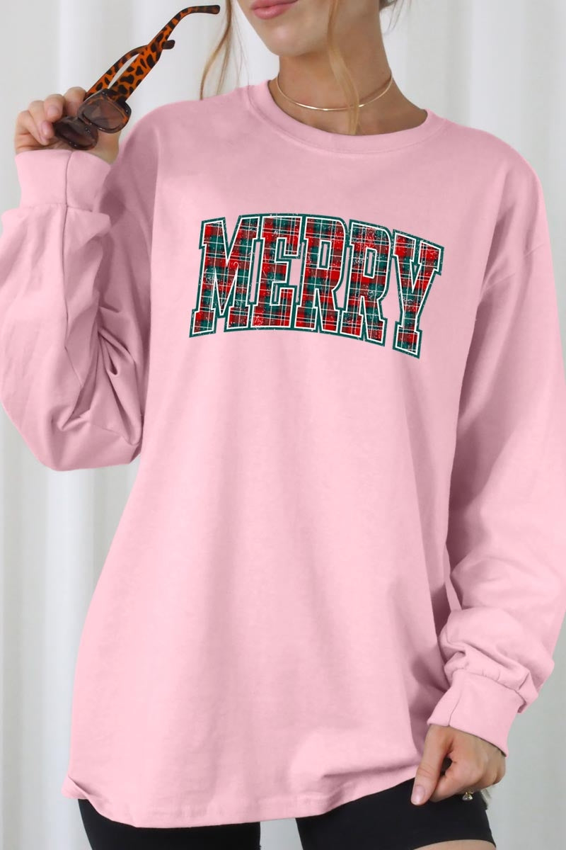 UL240P-E3210 Classic Plaid Merry Graphic Plus Long Sleeve Tee $17