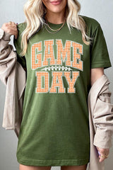 US3001P-E3129 Orange Gingham Game Day Graphic Plus Tee $16