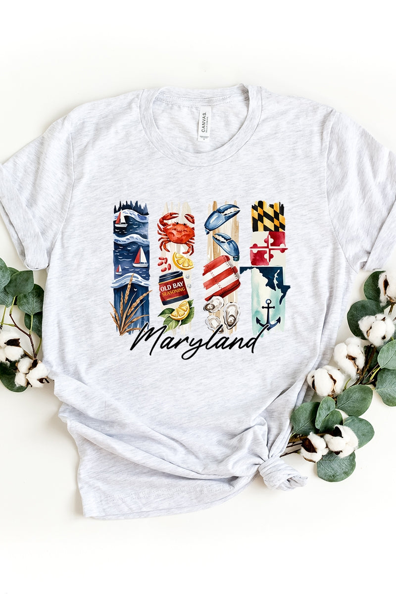 US3001-E3061MD Maryland State Brushstroke Graphic Tee $12.5