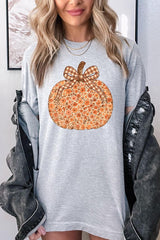 US3001-E3135 Floral Fall Pumpkin Graphic Tee $12.5