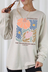 UL240-E3067 Consider the Wildflowers Graphic Long Sleeve Tee $13.75