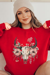 UL180P-E3113 Western Skull Floral Graphic Plus Sweatshirt $25