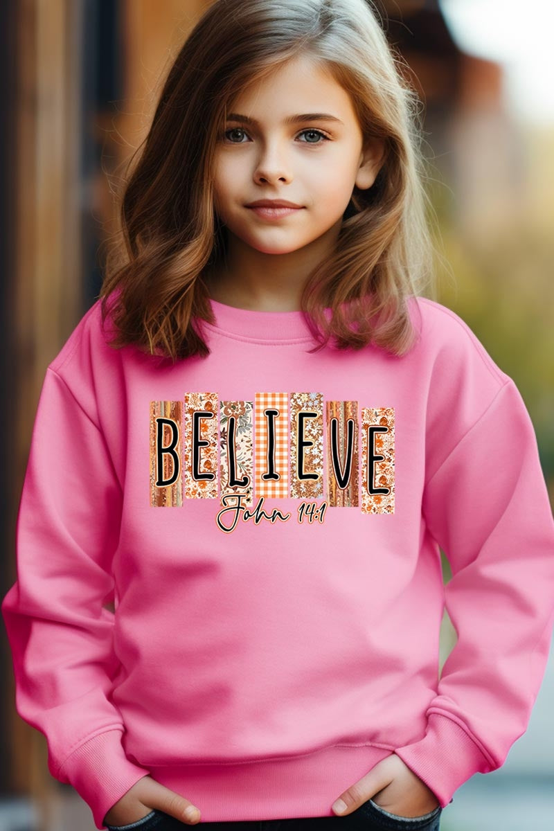 UL180B-E3167Z Believe Fall Christian Kids Graphic Sweatshirt $20