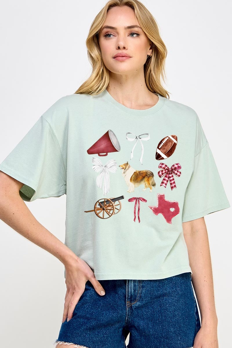 CTS-E3079 Texas Football Graphic Relaxed Crop Top $11