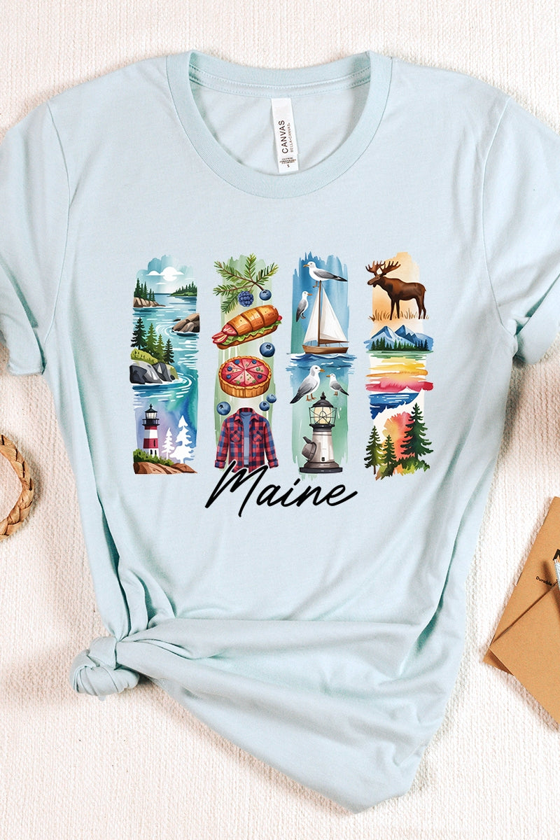 US3001-E3061ME Maine State Brushstroke Graphic Tee $12.5