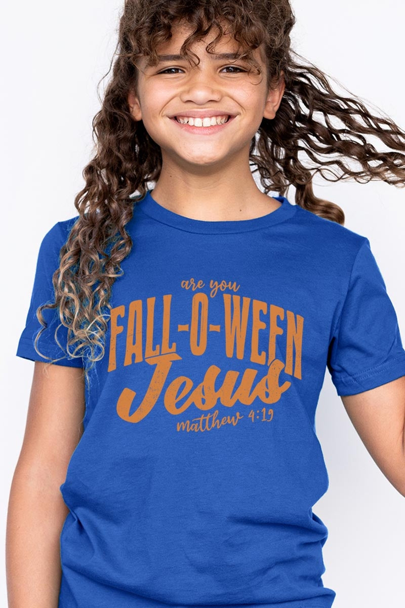 US3001Y-E3143Z Are You Fall O Ween Jesus Kids Graphic Tee $11