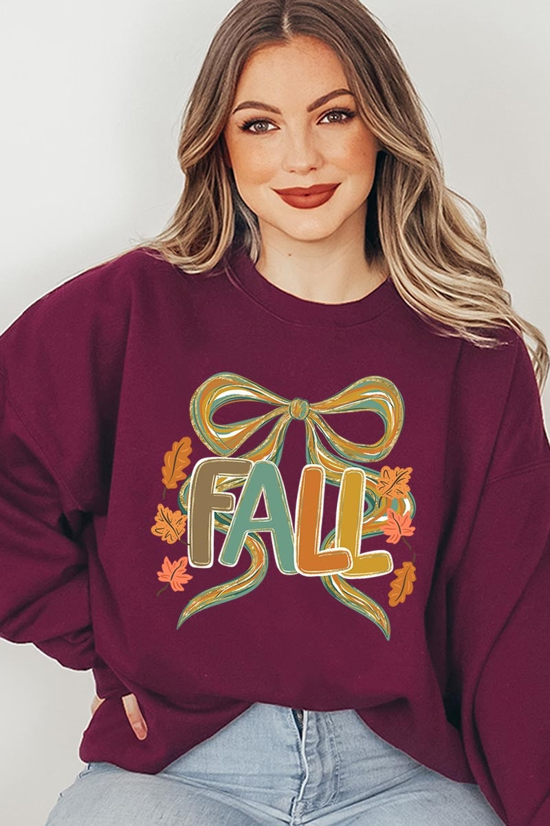 UL180-E3121 Fall Brushstroke Bow Graphic Sweatshirt $20