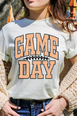 US3001-E3129 Orange Gingham Game Day Graphic Tee $12.5