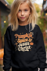 UL180B-E3164Z Pumpkin Spice & Jesus Kids Graphic Sweatshirt $20