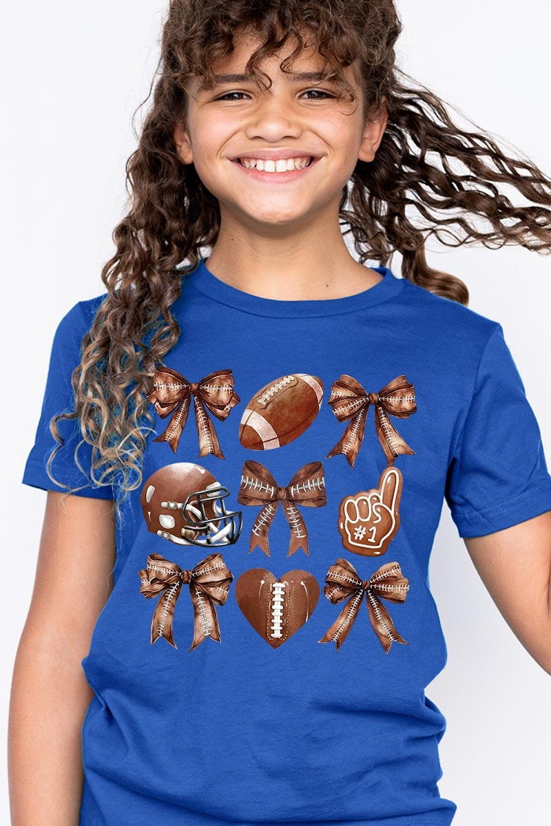 US3001Y-E3054Z Cute Football and Bow Kids Graphic Tee $11