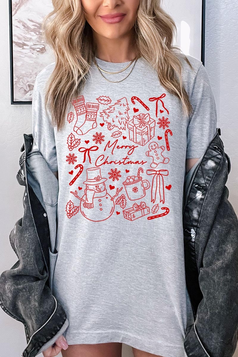 US3001-E3181 Christmas Doodle Graphic Tee $12.5