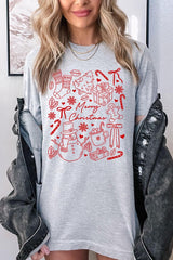 US3001P-E3181 Christmas Doodle Graphic Plus Tee $16