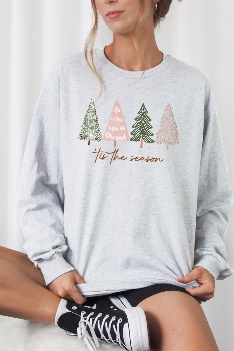 UL240P-E3218 Rustic Christmas Trees Graphic Plus Long Sleeve Tee $17