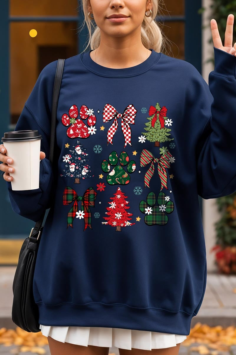 UL180-E3195 Christmas Bow Paw Graphic Sweatshirt $20