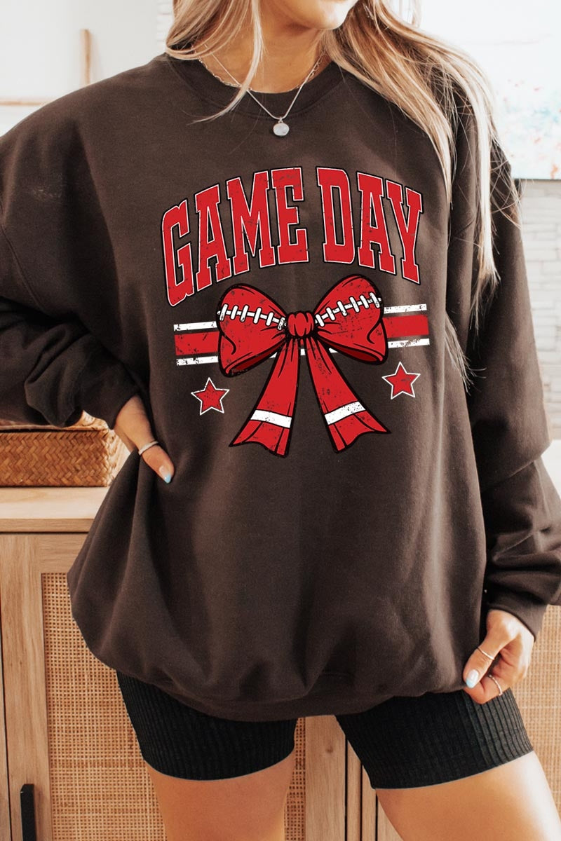 UL180P-E3062 Red Game Day Football Bow Graphic Plus Sweatshirt $25