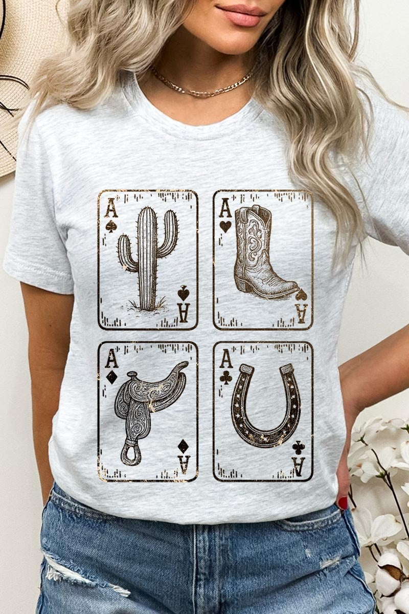 US3001-E3094 Western Cowgirl Card Graphic Tee $12.5