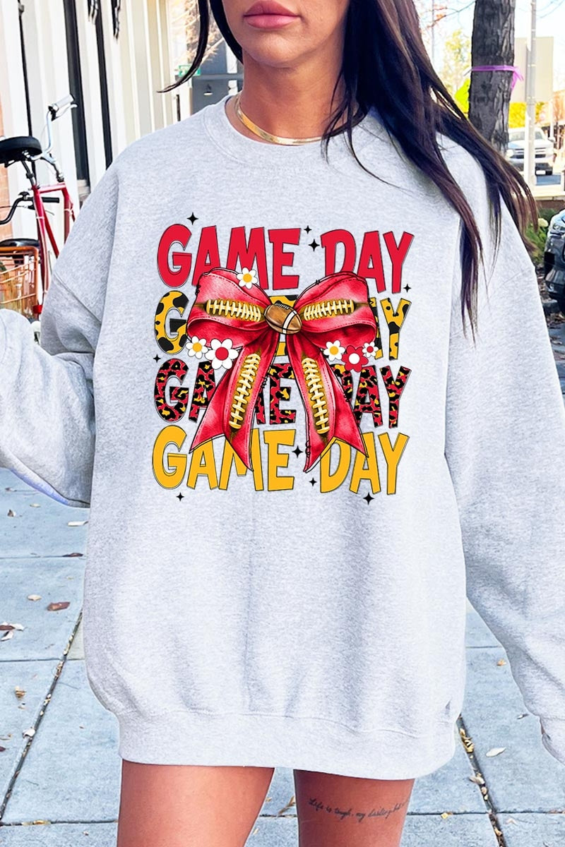 UL180-E3091 Red Yellow Football Game Day Bow Sweatshirt $20