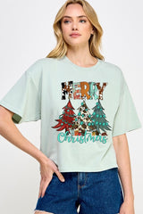 CTS-E3200 Merry Christmas Trees Graphic Relaxed Crop Top $11