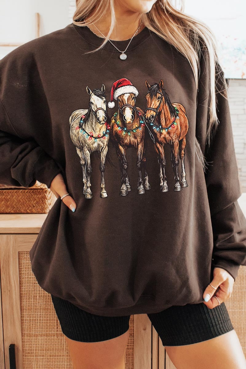 UL180P-E3182 Christmas Horses Graphic Plus Sweatshirt $25