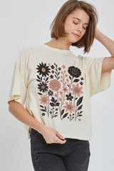 CTS-E3178 Fall Floral Garden Graphic Relaxed Crop Top $11